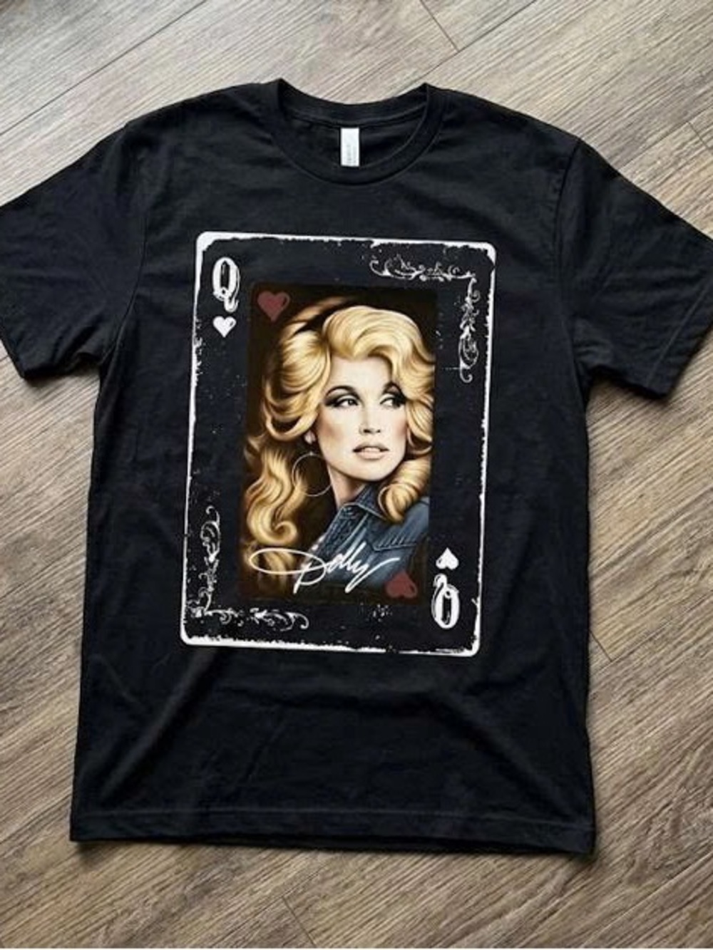 Dolly Parton Black Queen of Hearts Graphic Tee with Blonde Portrait